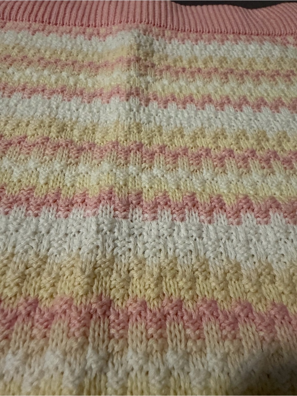 A-line crochet knit mini skirt pink white and yellow - Picture 7 of 7